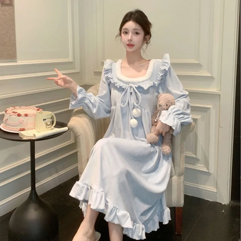 New Autumn Winter Women's Pajamas Sweet Princess Style Super Soft Thickened Double Sided Velvet Loungewear Cozy Nights XL Size