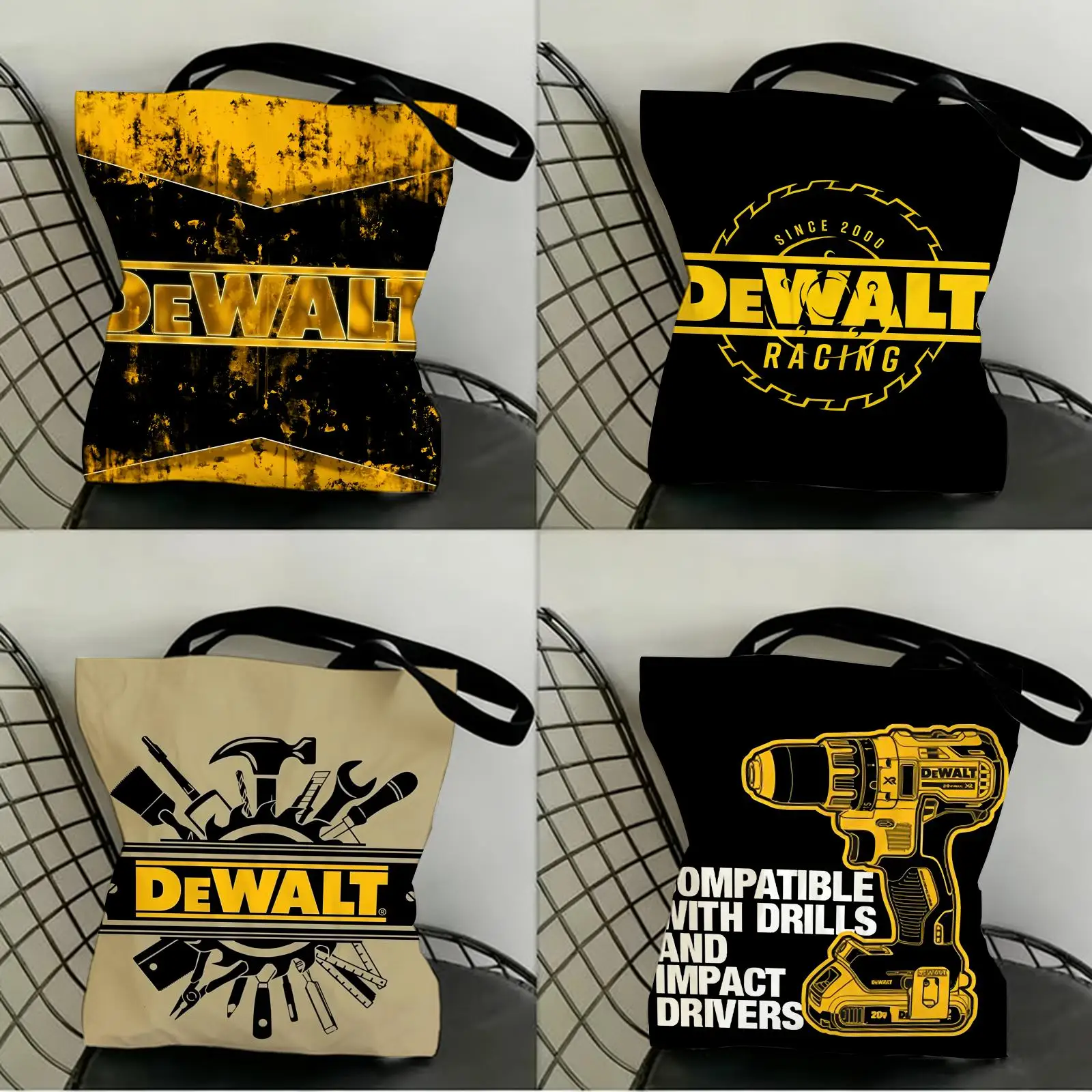 Werkzeugkasten D-DeWalt Aufbewahrungstaschen Canvas Doppelseitig bedruckt Modische Schultertasche Einkaufstasche Geschenk Öko-Handtaschen