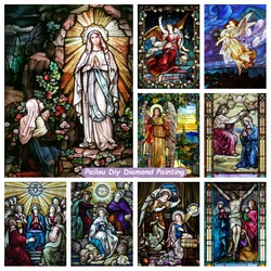 Stained Glass Virgin Mary And Jesus Christ Diamond Painting Religious Art White Lily Angel Mosaic Cross Stitch Home Decor
