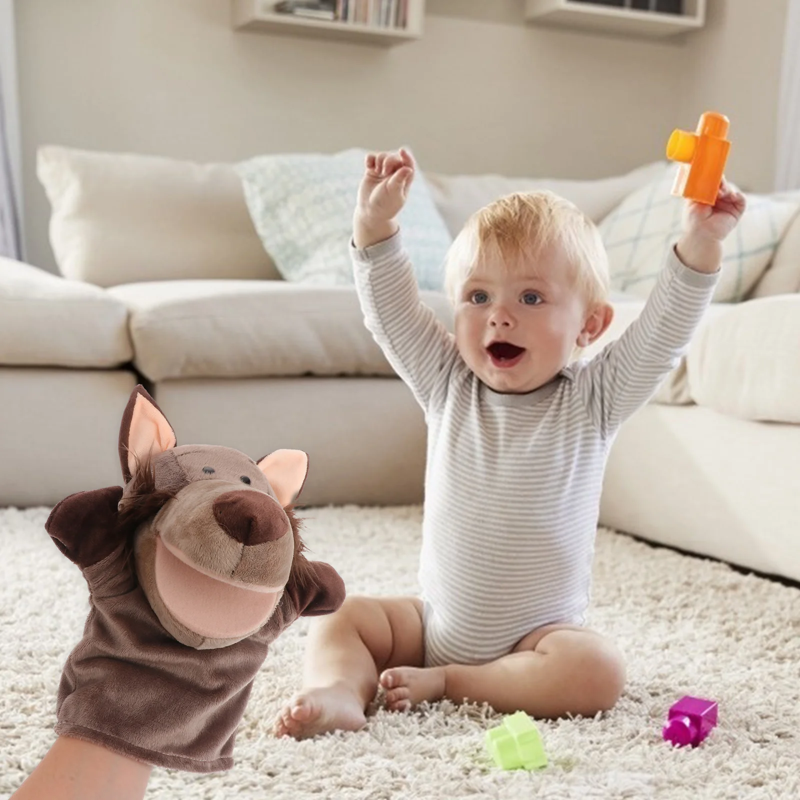 Jouet de marionnette à main pour enfants, conte amusant, animal en peluche, tissu de loup coule