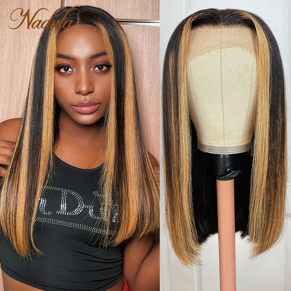 Nadula Hair 13x4 Lace Frontal Wig Honey Blonde Balayage Straight Wig #1B27B Dark Roots Highlight Human Hair For Women PrePlucked