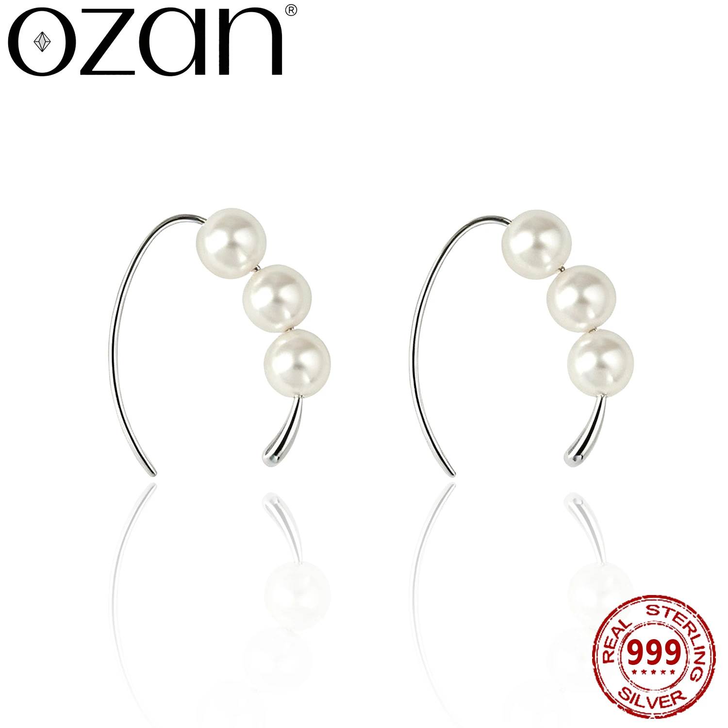 OZAN 925 Sterling Silver Dangle Drop Earrings Round Shell Pearl 18K Yellow Gold Plated Classic Women's Jewelry Anniversary Gift