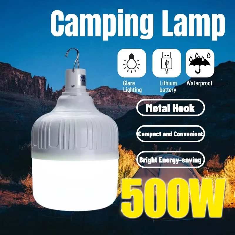 

100/500W Portable Camping Lamp Battery Lantern Outdoor Rechargeable Mobile LED Bulbs Fishing Tent Patio Porch Garden Lighting