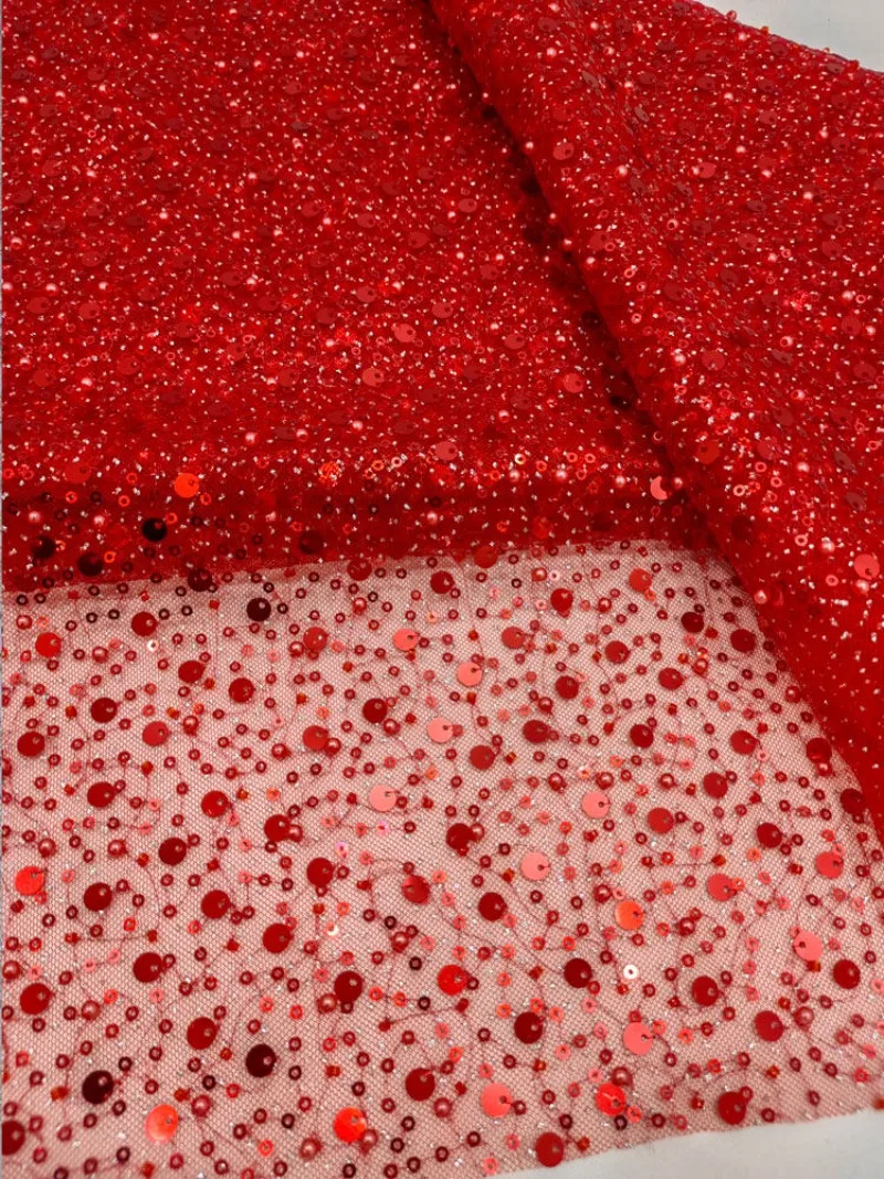 

Gorgeous Luxury Beaded Lace Sequined Netting Fabric for DIY Wedding Gowns Stage Shows and Clothing Embellishments