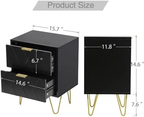 Bedroom Sets 3 Piece Black 6 Drawer Dresser and Night Stand Sets for Bedroom, Two Drawers Nightstand Set of 2 & 6