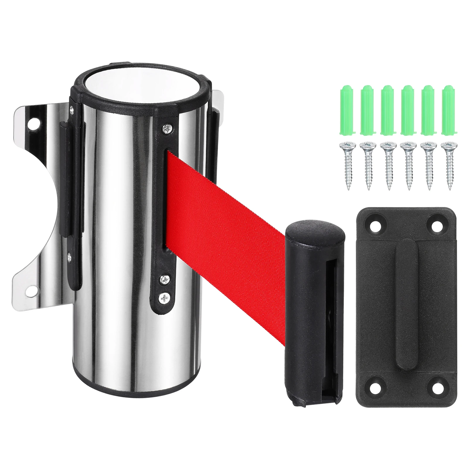3/5Meters Fixed Wall Mount Retractable Belt Barrier Set Metal Safety Belt Barrier Rope with Braking System Locking Button