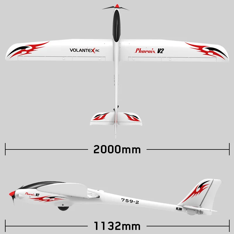 Volantex sterowanie radiowe zabawki 2000mm Phoenix V2 5-kanałowy szybowiec FPV RC samolot 759-2 PNP bez zdalne sterowanie na baterie