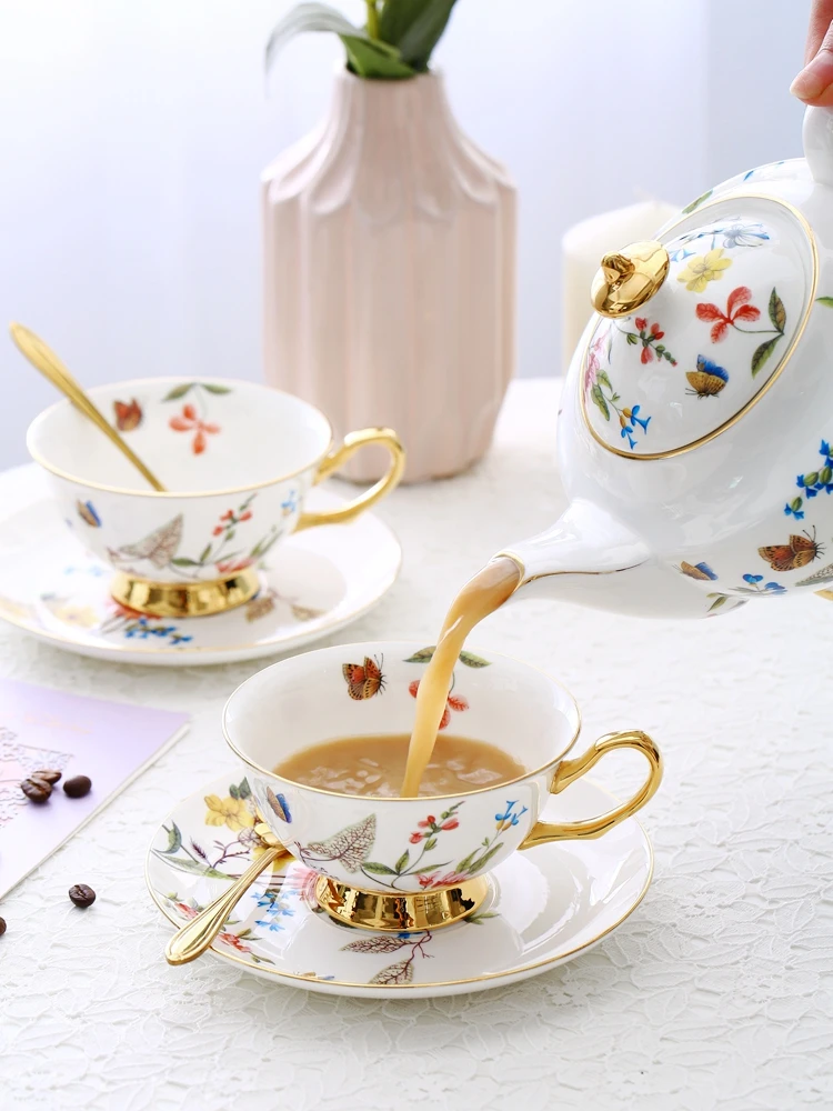 

European Pastoral Broken Flower Coffee Set, Bone China Tea Cup Set, Afternoon Party Sugar Bowl, Milk Jug, Home Drinkware