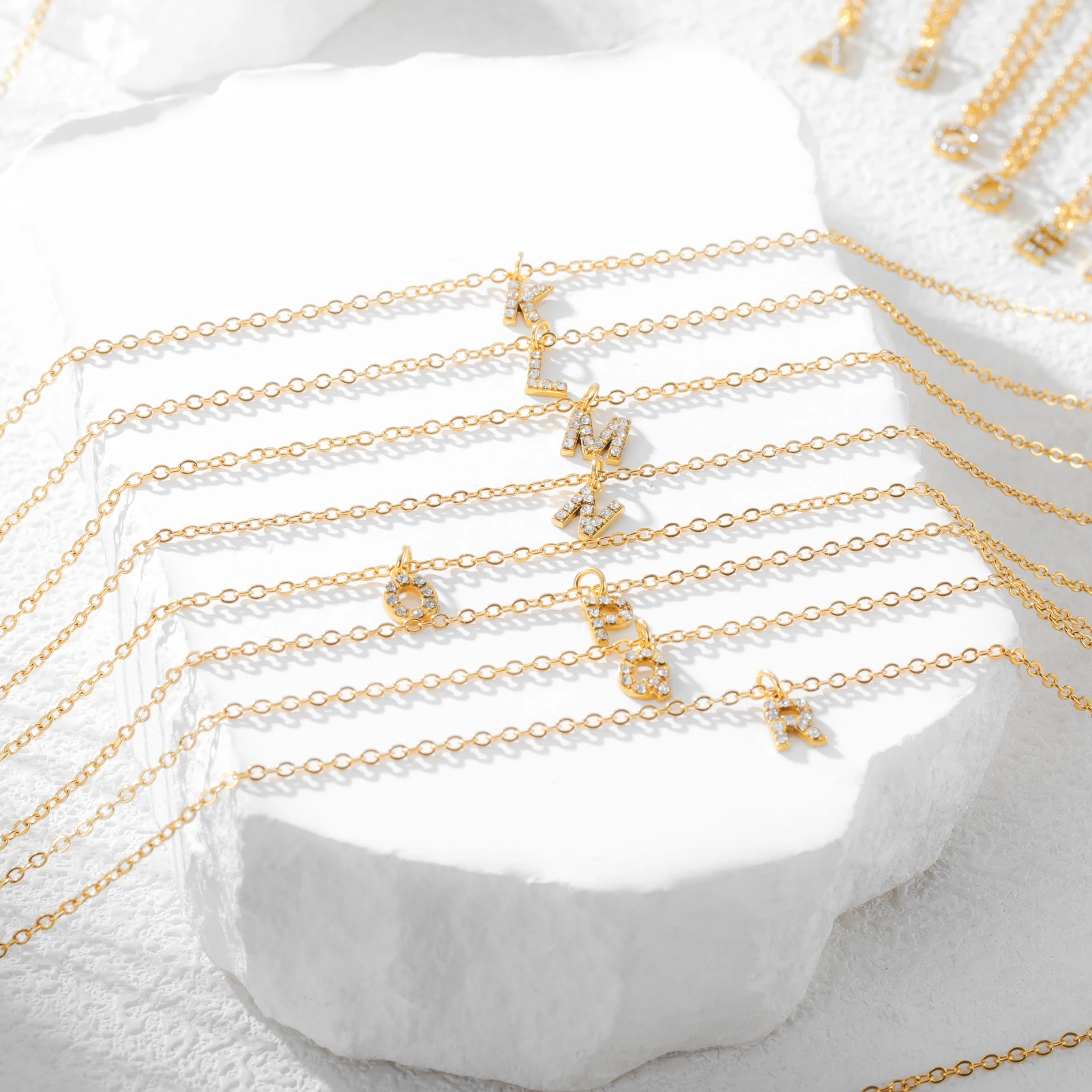 Gold Color Stainless Steel Clear Zircon Letter Pendant Necklace Women Trendy Choker Minimalist A-Z Initial Alphabet Jewelry Gift