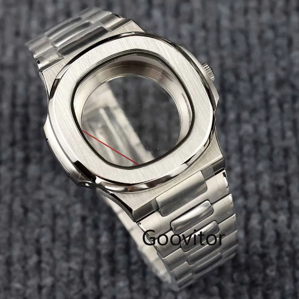 40mm watch case square silver stainless steel sapphire glass waterproof for NH35 NH36 NH38 movement nautilus watch accessories