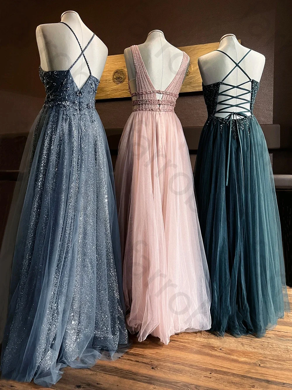 Vestidos De Noche con tirantes finos personalizados, escote en V profundo, purpurina, cuentas, tul, vestidos De graduación, vestido Formal De fiesta, batas De Soir