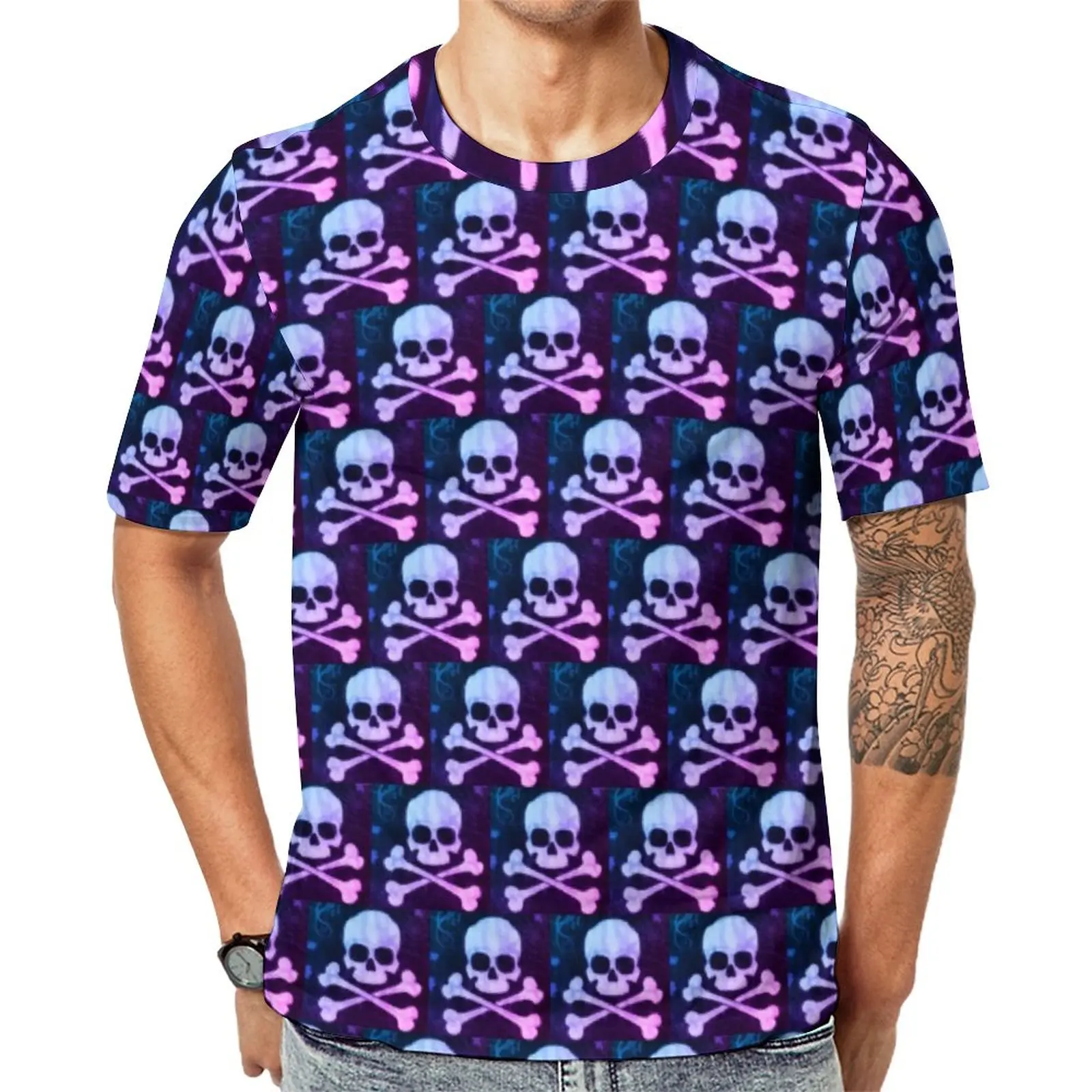 

Skull And Bones T Shirt Skeleton Print Man Fashion T Shirts Summer Custom Tees Short-Sleeved Essential Oversized Clothes Gift