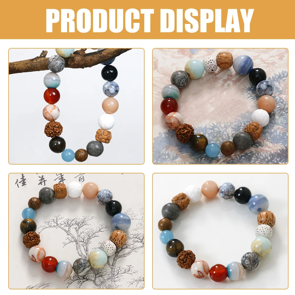 

Agate Stone Bracelet Chinese Style Natural Luster Beaded Jewelry for Women Men Aesthetic Religious Rosary Gift