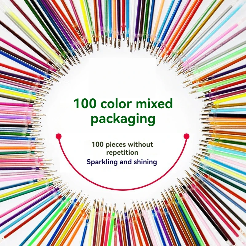 100/12 Colors Gel Pen Refills Glitter Metallic Pastel Fluorescence Neon Pen Ink Refills for Adult Coloring Books Scrapbooking