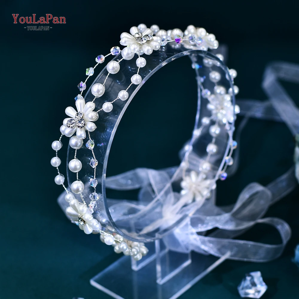 YouLaPan-Diadema nupcial de cristal para boda, accesorios para el cabello, perlas hechas a mano, tocado de flores, diamantes de imitación, decoración del cabello, HP625