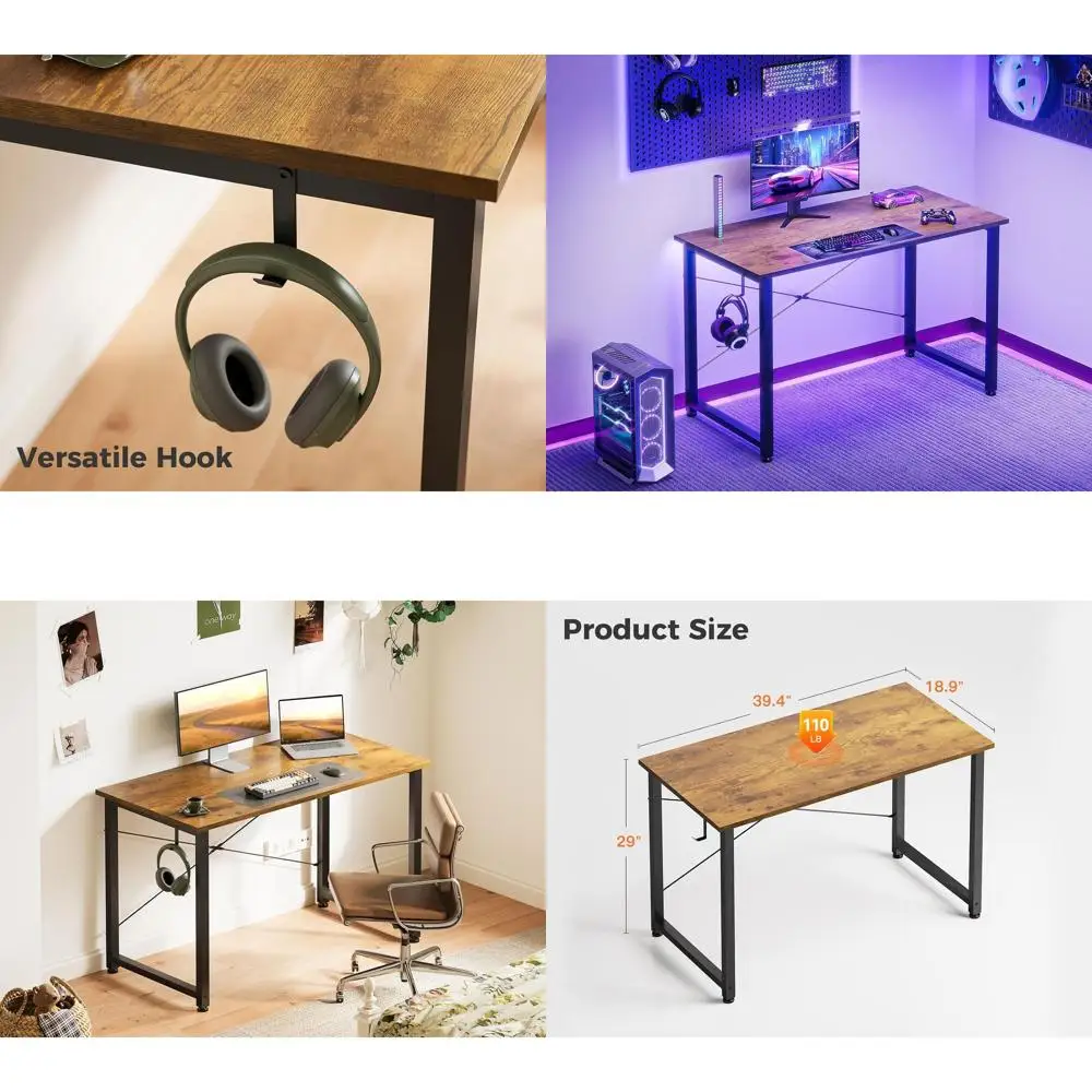 

Компактный стол Compact 40 в деревенском стиле, коричневого цвета, для небольших помещений, с крючками для подвешивания, идеально подходит для домашнего офиса или учебной зоны.