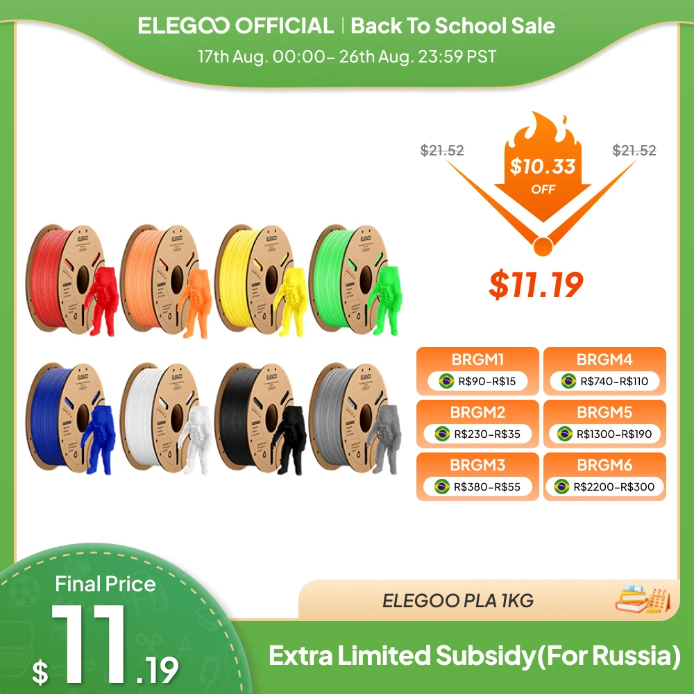Filamento PLA ELEGOO 1.75mm 1kg Plástico 3D PLA para Impressora 3D Material Consumível para Impressora 3D FDM NEPTUNE 3 PRO