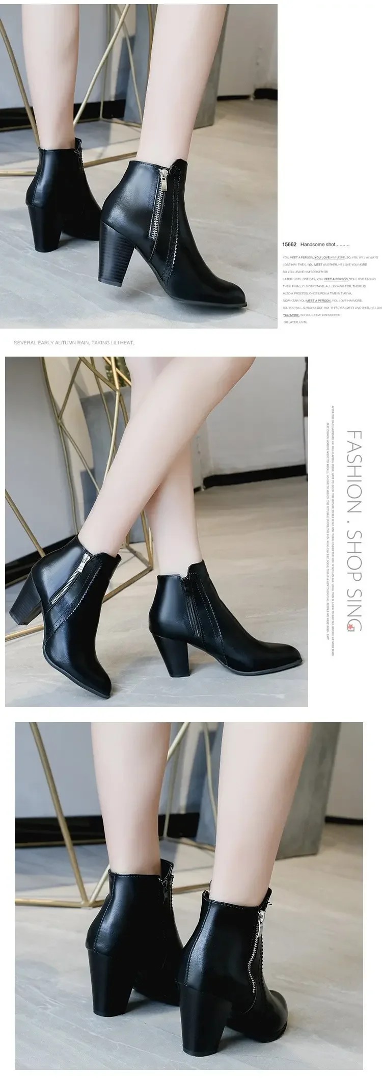 Damenstiefel mit grobem Absatz, rutschfester Outdoor-Schuh, Retro-Reißverschluss, modische Stiefel, bequeme, lässige Damenschuhe, Botas – Detail 6