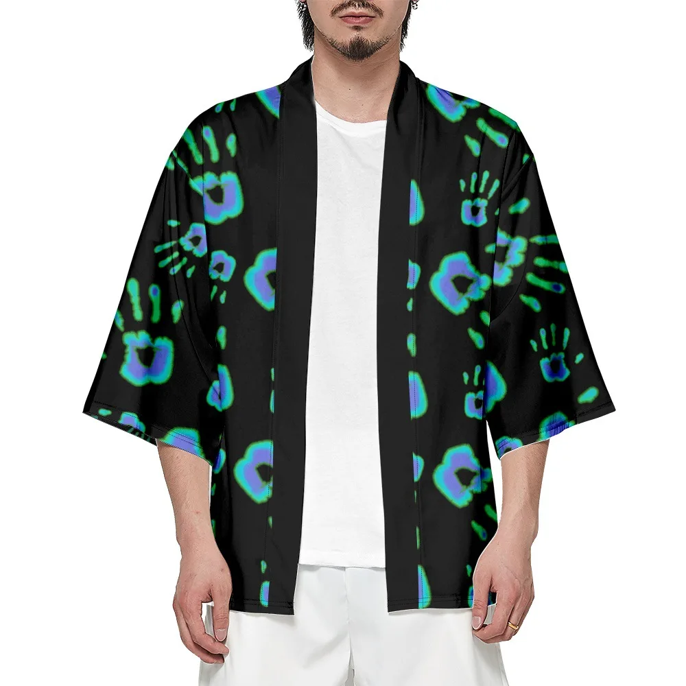 Creative Handprint Print Shirt Clothing Women Traditional Haori Kimono Men Japanese Streetwear Cardigan Yukata Cosplay Tops