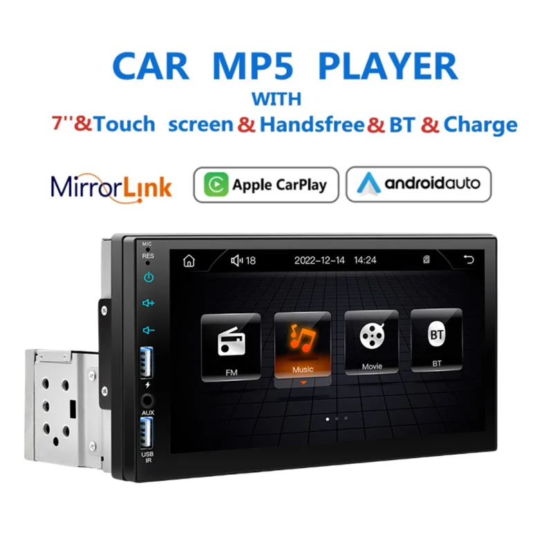 NEW 1 DIN 7 inches car MP5 Player Wired Carplay Android Auto Radio reverse camera Mirror link MP5 HD touch screen radio 7023