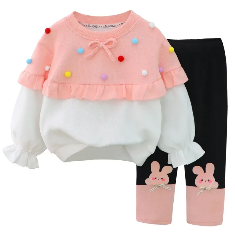 Set di abbigliamento per bambini autunnali per neonate vestiti abiti maglietta in pizzo per neonati pantaloni 2 pezzi vestito Cartoon abbigliamento