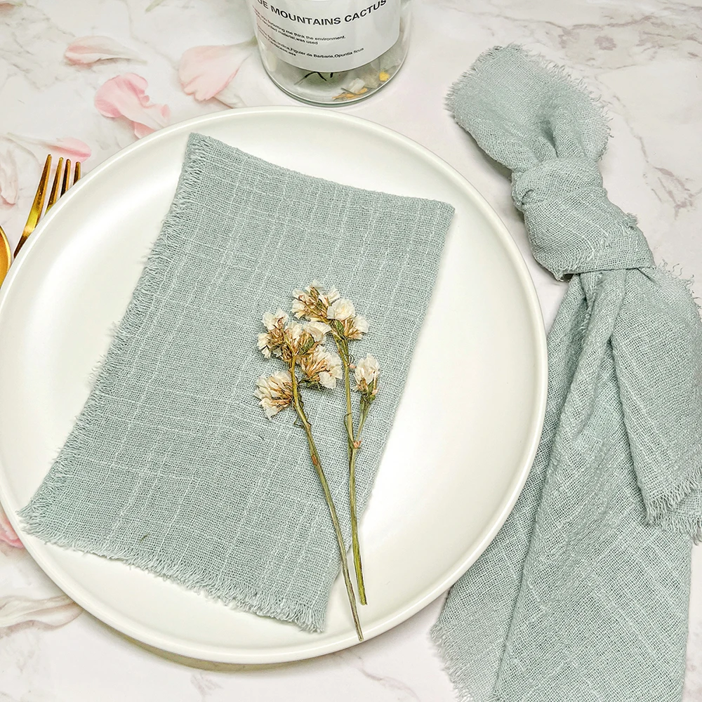 10pcs 32x32cm Wholesale sage green Gauze Cotton Cloth Napkins Reusable Tea Towel Wedding Party Table Decor Retro Burrs napkin