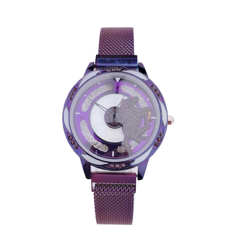 Women's Fortune-Turning Fashion Waterproof Diamond-Studded Rotating Elegant Magnetic Mesh Strap Watch
