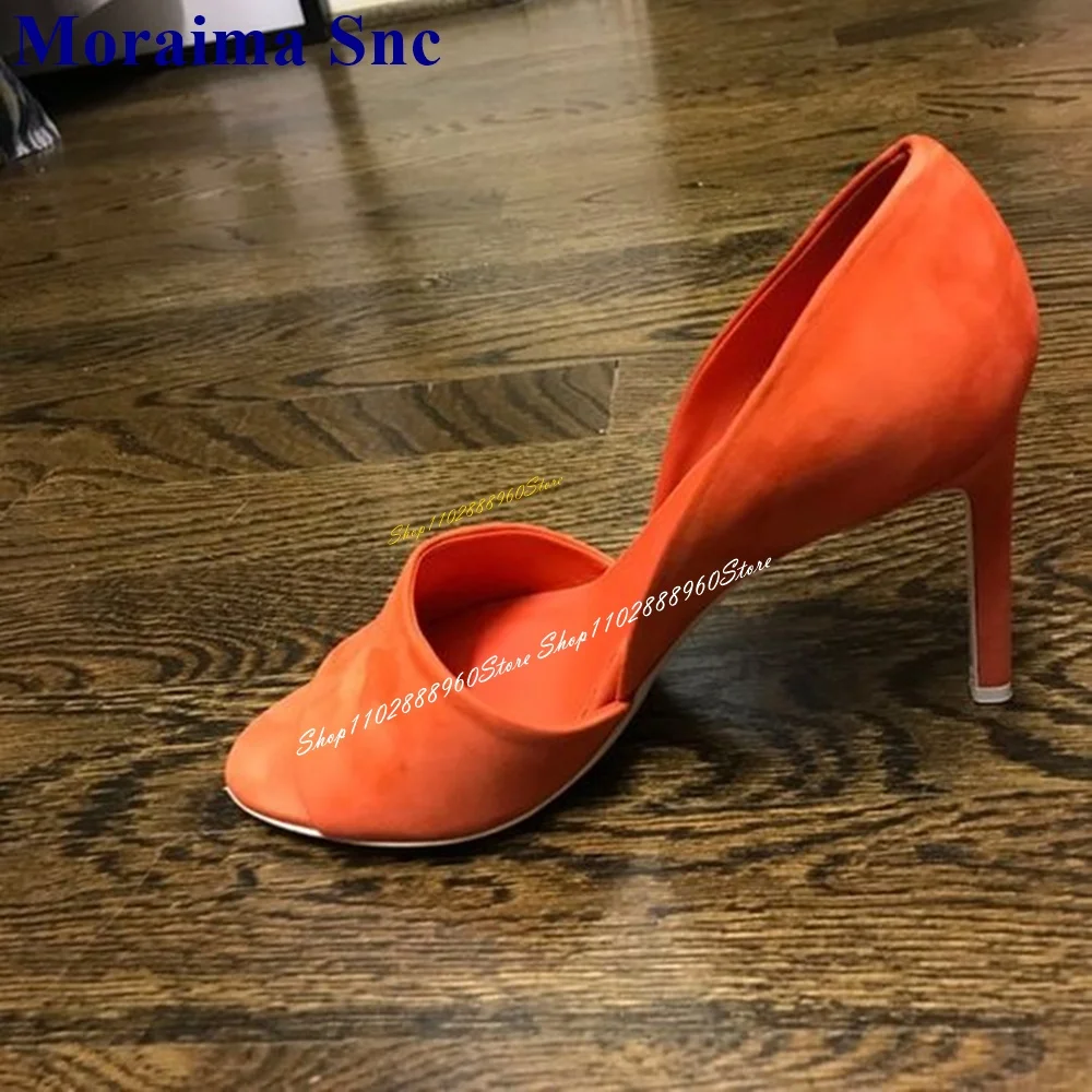 Casual Orange Flock Side Empty Shallow Sandals Thin High Heel Women Shoes Slip On Peep Toe 2024 Fashionable Zapatos Para Mujere