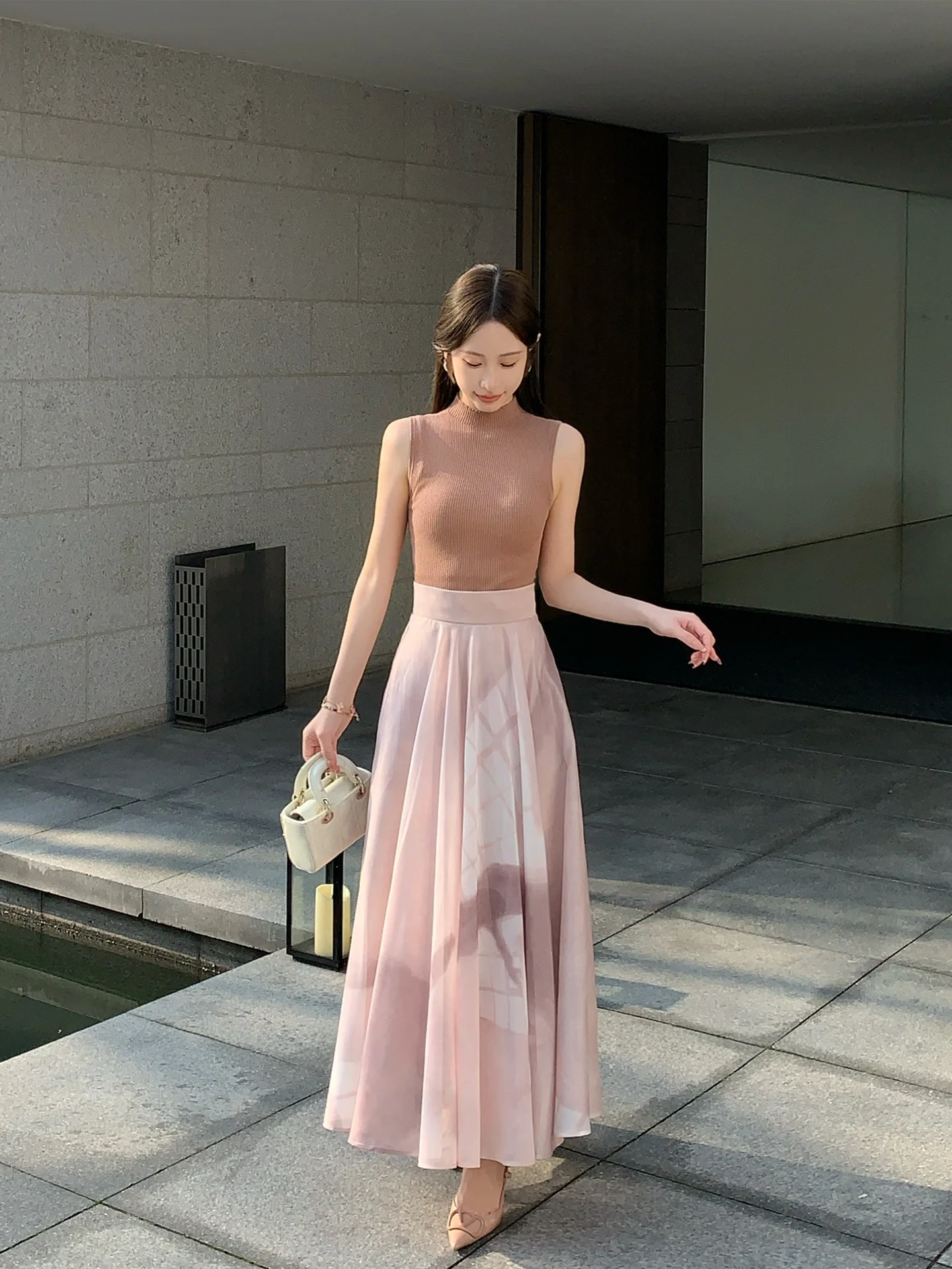High Waist A-Line Midi Skirt Women's Summer 2026 Slimming Full Skirt Celebration Special Artistic Sister Style Polyester