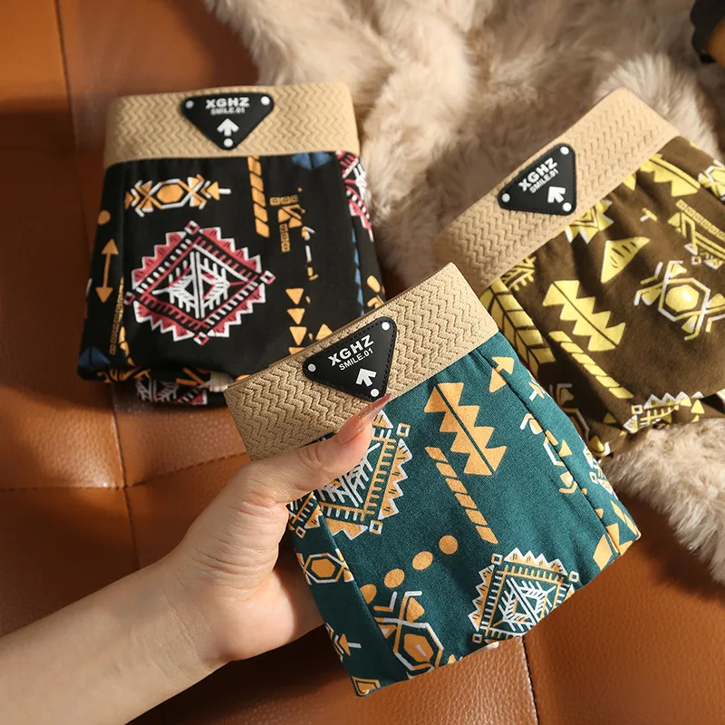 

3PCS Cotton Trunks American Retro Style Men's Underwear Cotton Men's Boxer Shorts Amaya Printed Underpants Men's Boxer Briefs
