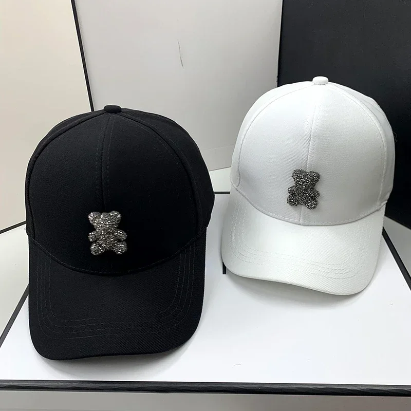 Fashion Designer Four Seasons Baseball Caps for Women Korean Bear Rhinestone Caps Sun Hats Street Outdoor Visors Hip Hop Hat