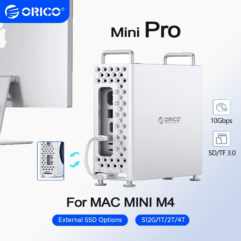 ORICO Mini Pro Dock Storage Expansion 10Gbps Expansion Docking Station for Mac Mini M4 Pro M.2 SSD Enclosure Mac Accessories