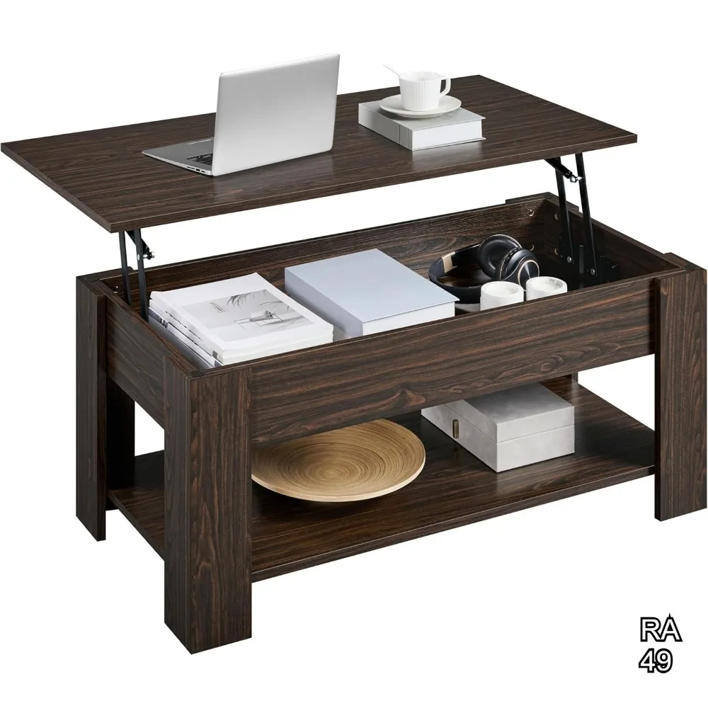

Lift-Top Coffee Table with Hidden Storage, Rising Dining Table for Living Room, Espresso Finish