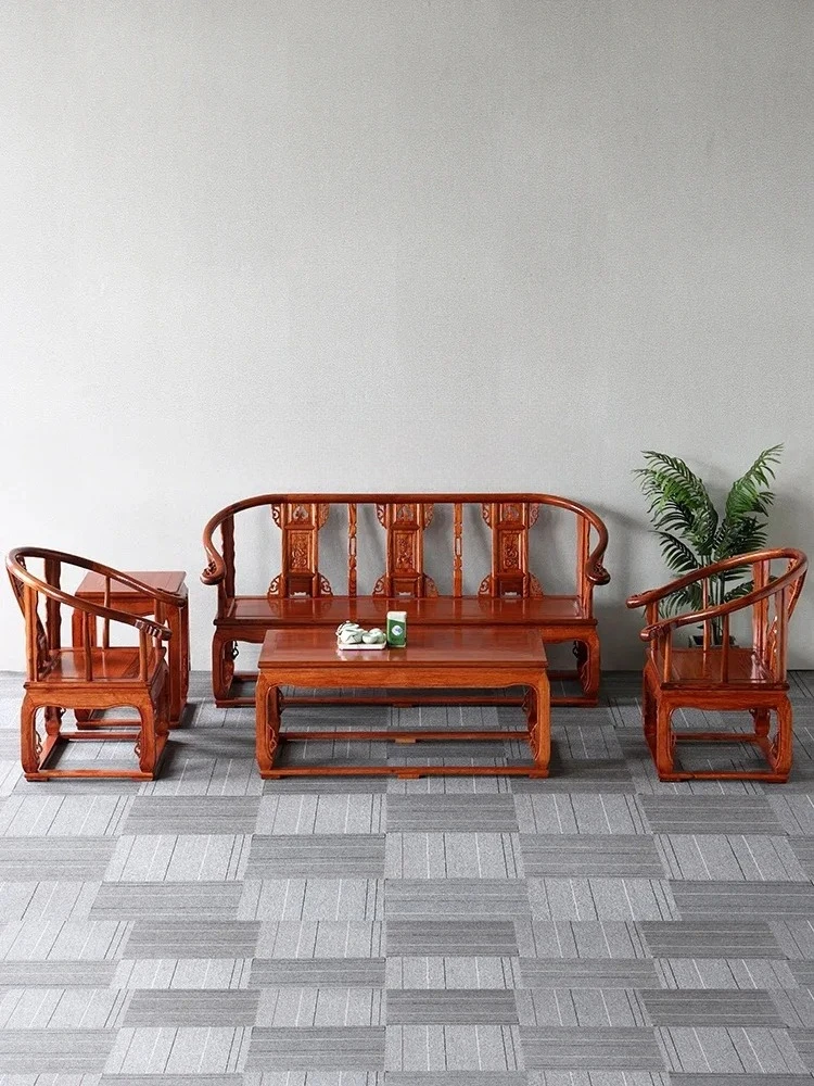 

Chinese Solid Wood Royal Chair Five-Piece Elm Antique Living Room Armchair Palace Chair Sofa and Tea Table