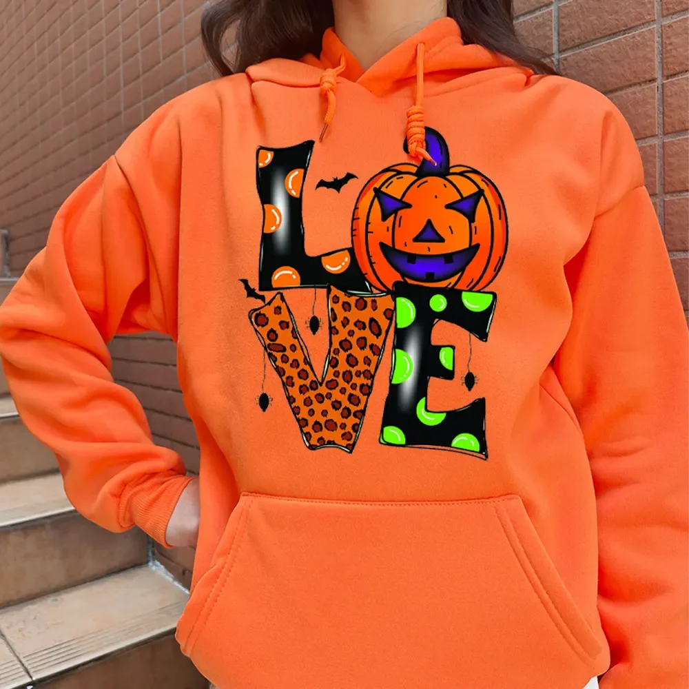 

Funny Love Pumpkin Spider Web Halloween Unisex Sweatshirt Halloween Monster Bat Graphic Printed Hoodie Halloween Orange Hoodies