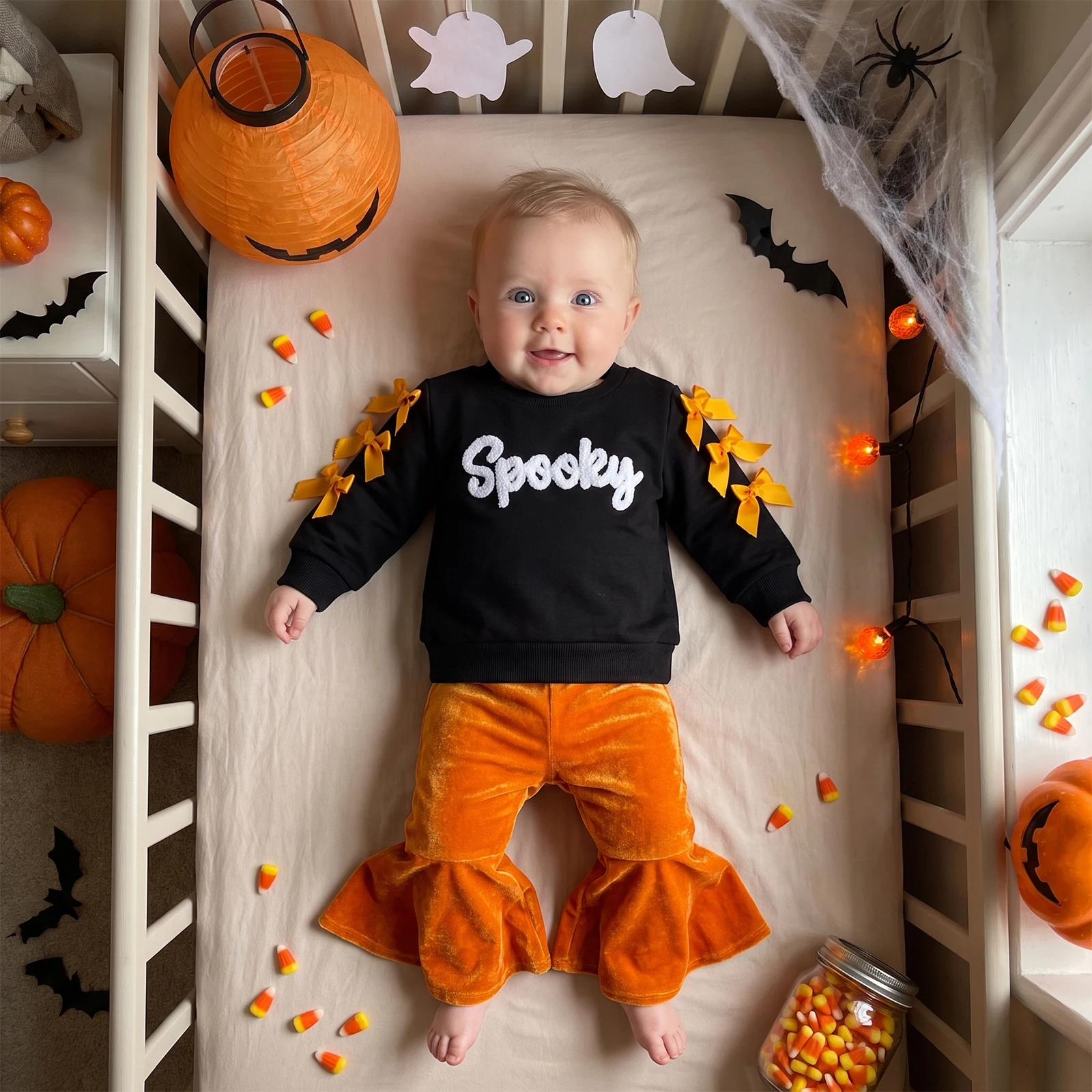 Toddler Baby Girls Halloween Outfit Long Sleeve Sweatshirt with Bell Bottom