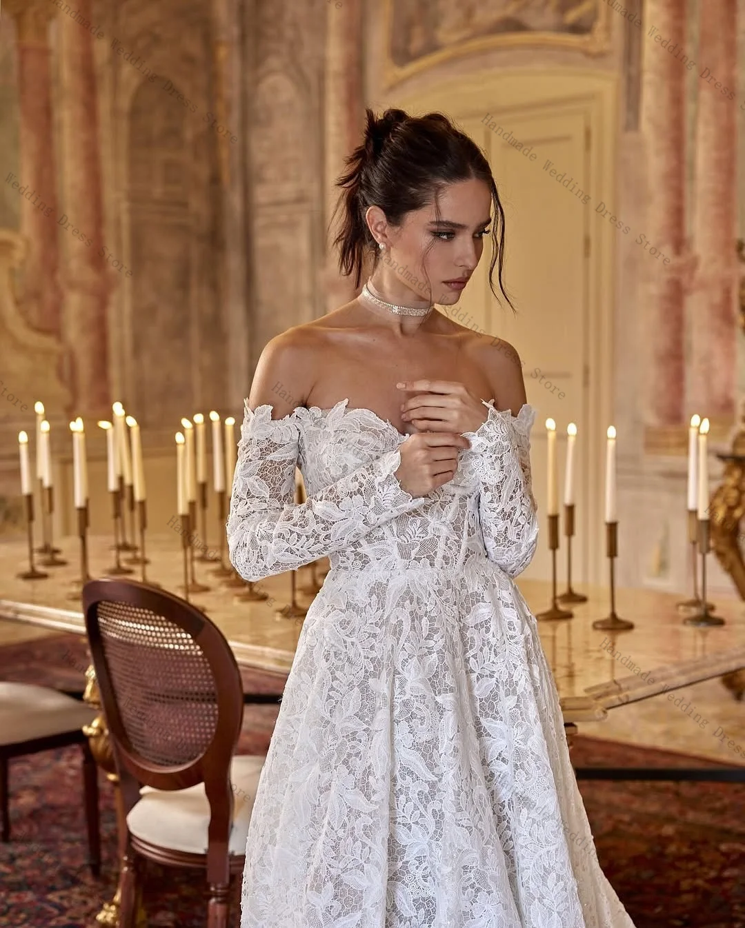 Church Women Wedding Dress Sexy Off Shoulder Full Sleeves Bridal Evening Gown Lace Up Back Customized Boho Beach Robe