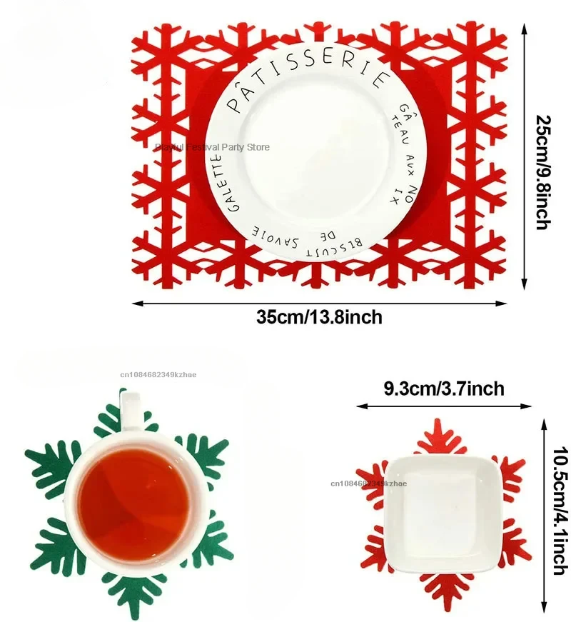 1PC Christmas Placemats Snowflake Shaped Felt Cup Mat Anti-Skid Table Placemat Mat Cushion for DIY Party Decorations