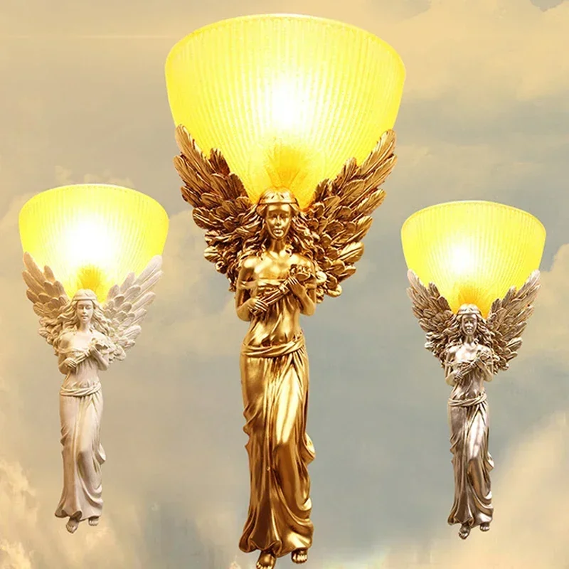 Retro Angel Girl Wall Lamp Lighting Fixtures for Living Room Corridor Wall Sconces Bedroom Wall Mirror Light American Home Decor