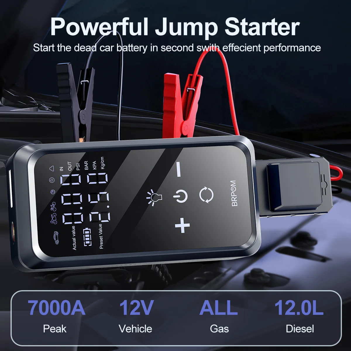 Car Jump Starter with Air Compressor, 150PSI Tire Inflator,12V Battery Booster for ALL Gas/10L Diesel, LED Portable Pack image 2