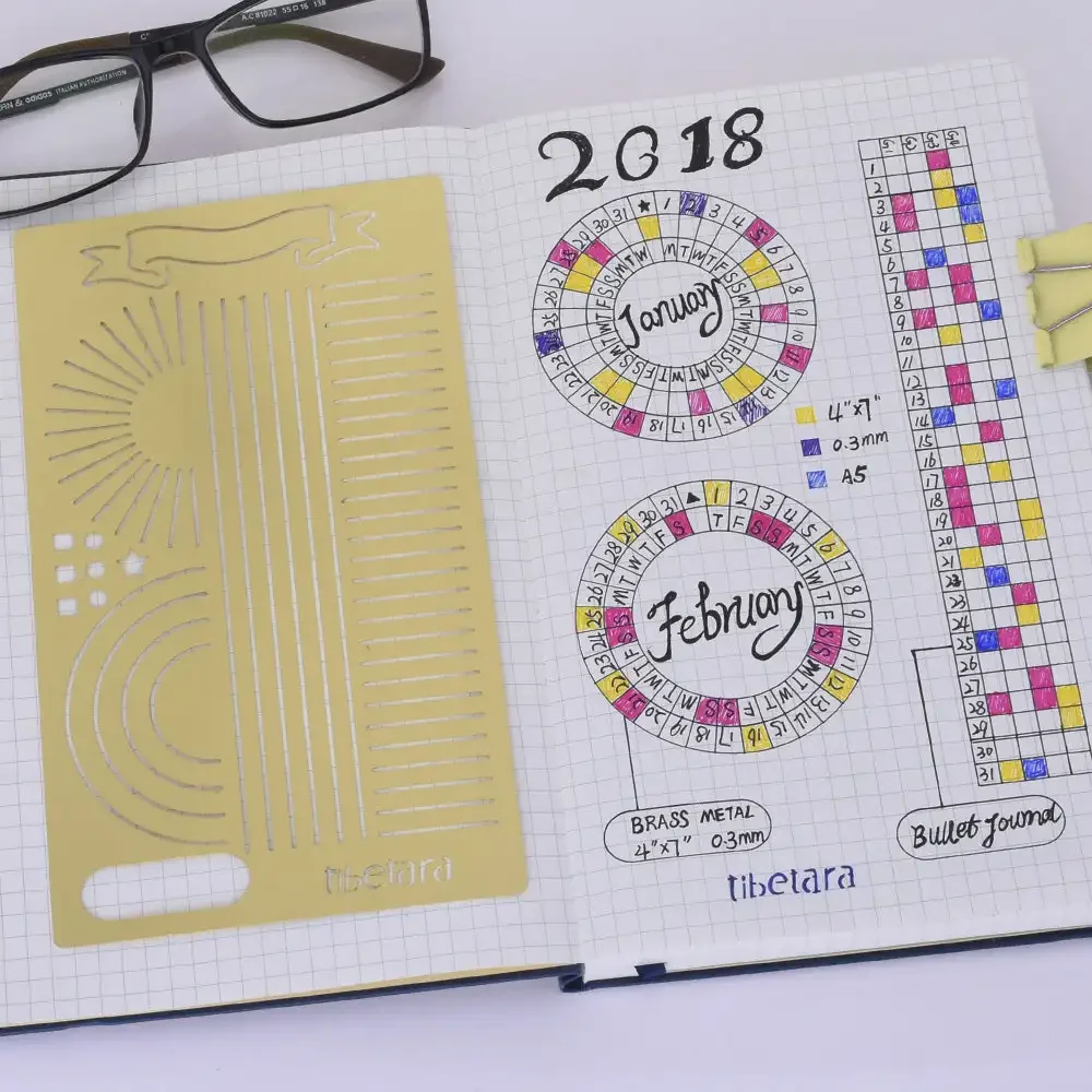 

1pc 4x7'' tibetara Brass stencil Monthy Tracker Stencil Calendar Wheel Stencil fits A5 journal for personal design-10192450
