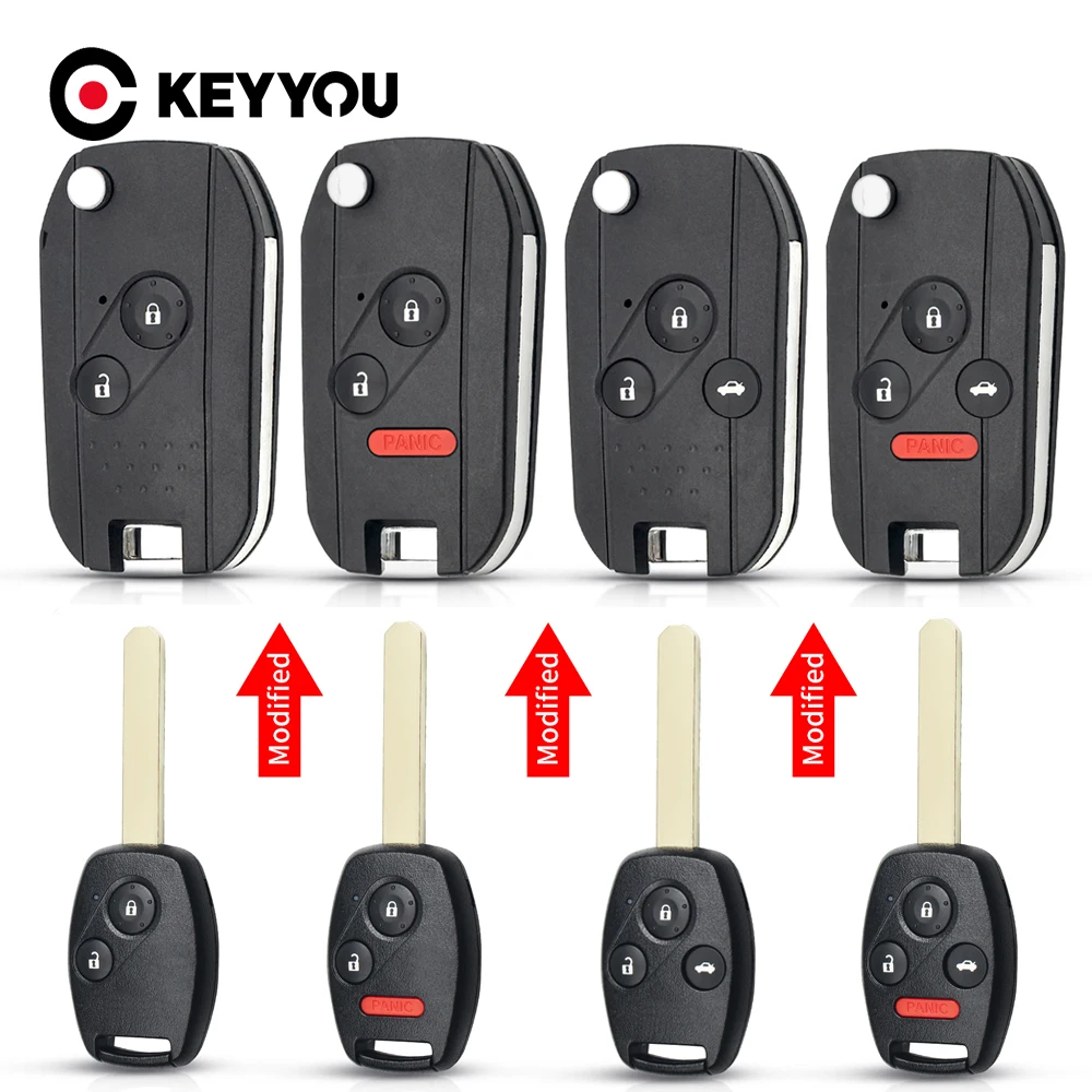 KEYYOU 2/3/4 Buttons Folding Flip Remote Car Key Shell Case For Honda Odyssey Rigeline Accord CRV Civic