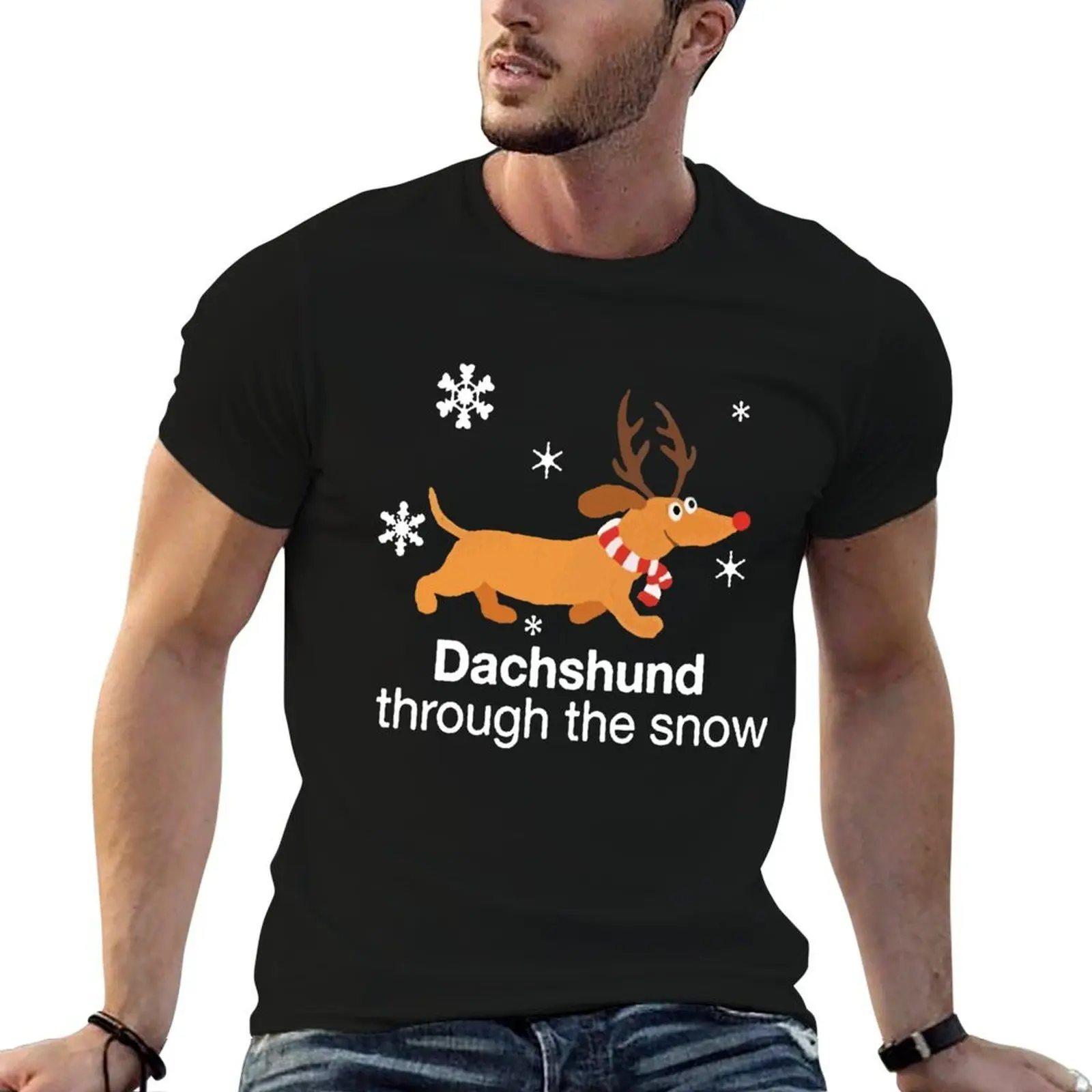 

Dachshund Through The Snow Christmas Weiner Dog Christmas Mask For Dog Lover T-Shirt t shirts for man graphic funny T-Shirt