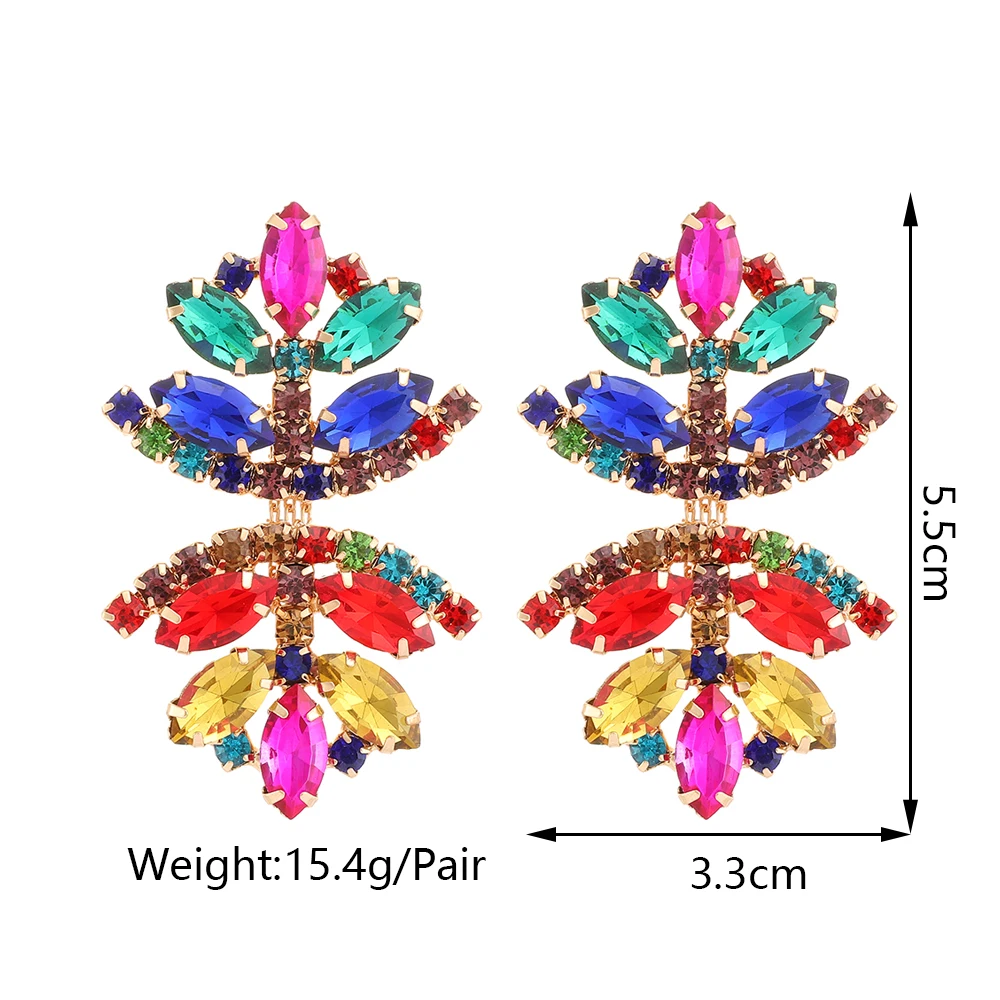 Multicolour Glass Leaf Decor Drop Earrings For Women Luxury Designer Crystal Elegant Vintage Jewelry Girl Accessories Party Gift