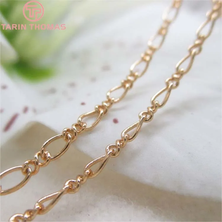 (4267)2 Meters Width 2.1MM 24K Champagne Gold Color Copper Figaro Chains Necklace Chains Quality Diy Jewelry Findings Accessorie