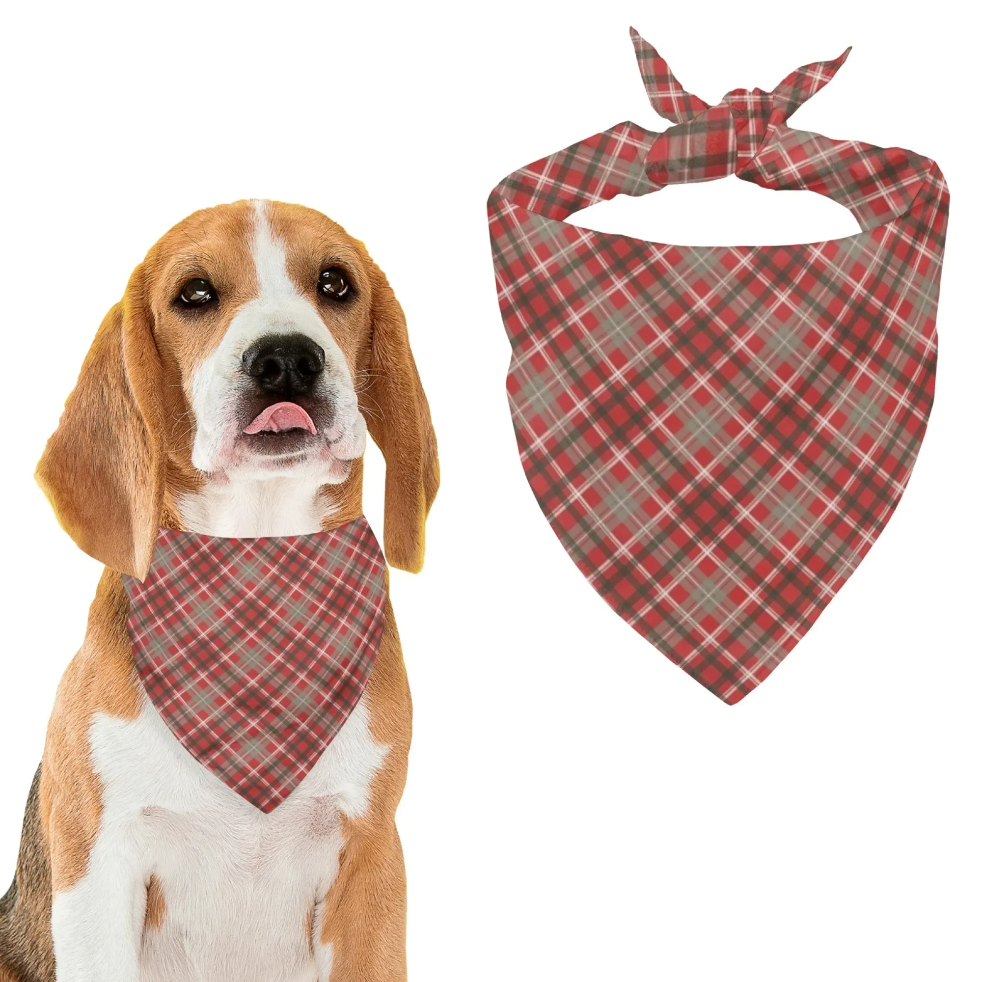 Dog Bandanas，Triangular Adjustable Colorful Check Twill Pattern Printed Polyester，Pet Scarf ，Puppy Accessories Drool Bib