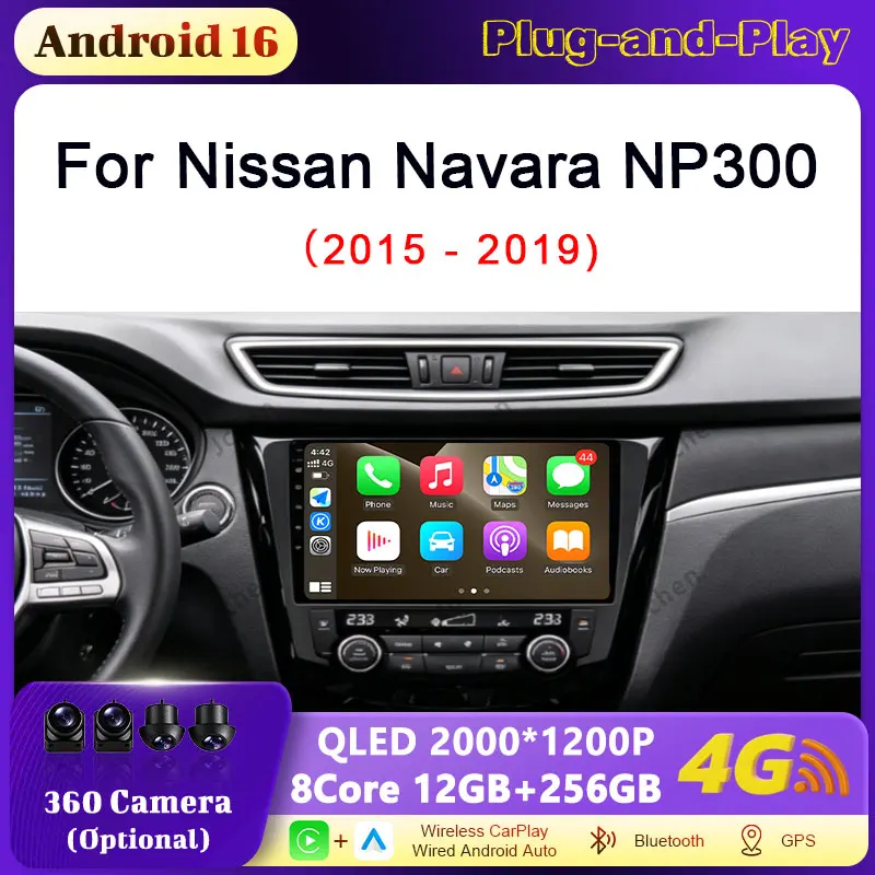 For Nissan Navara NP300 2015 - 2019 Car Radio Autoradio Wireless CarPlay Bluetooth 4G Split Screen Touch Screen QLED Head Unit