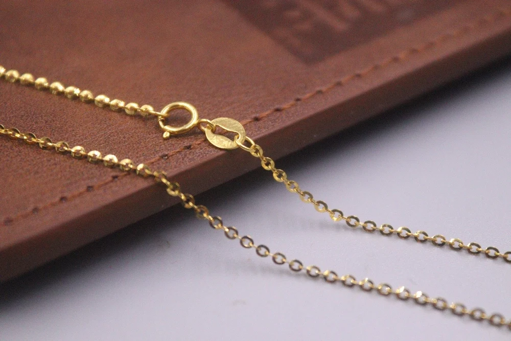 Real Pure 18K Yellow Gold Chain Women Lucky 1.4mm O Link Necklace 16.5inch/1.7g