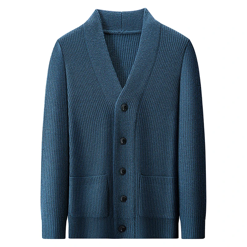 Kardigan Trendi Baru 2025 Musim Gugur Musim Dingin Pria Sweater Tebal Mantel Single Breasted Rajutan Lengan Panjang Sweater Luaran