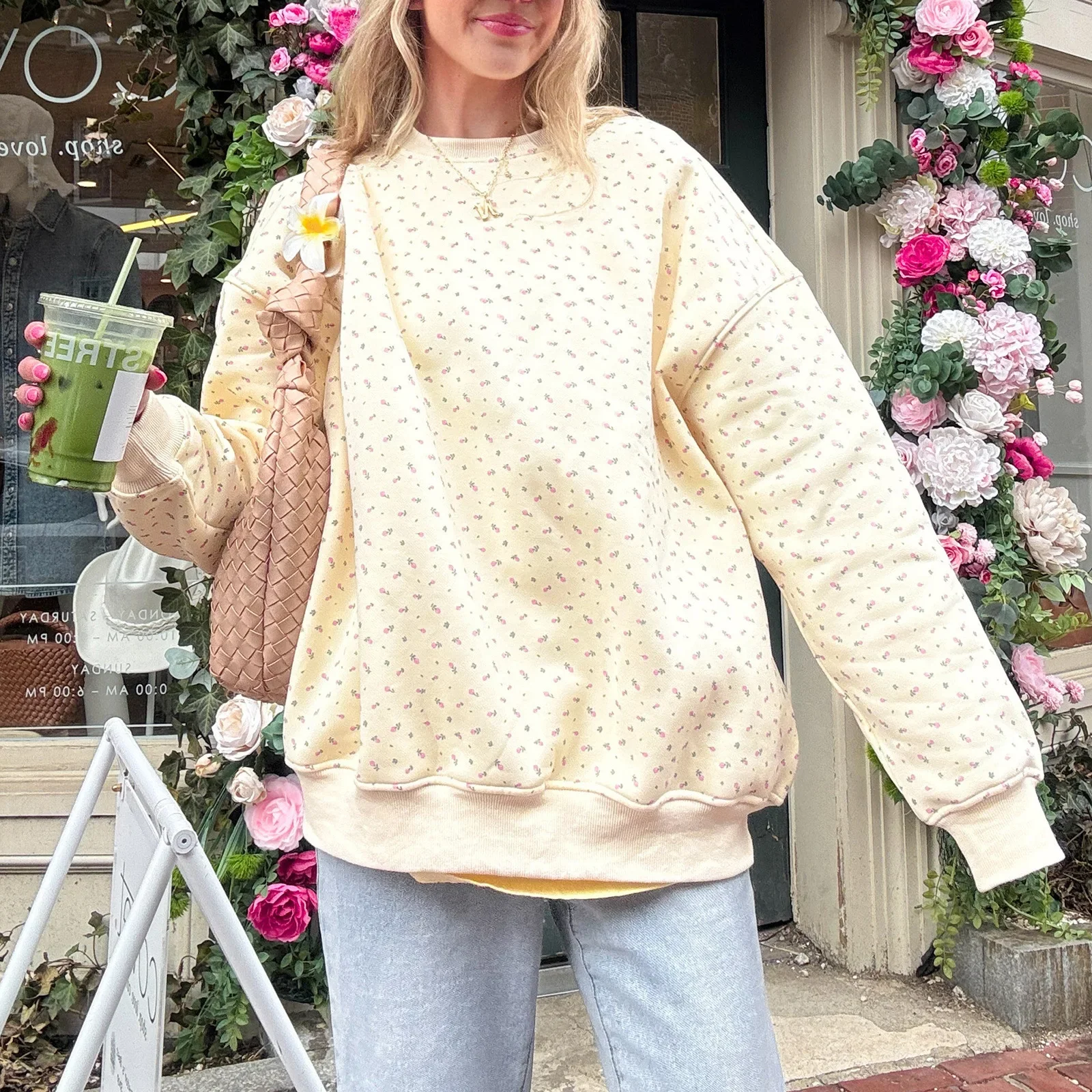 Jersey de cuello redondo estampado de longitud media a larga para mujer, Sudadera con capucha informal de manga larga, ropa hermosa para mujer